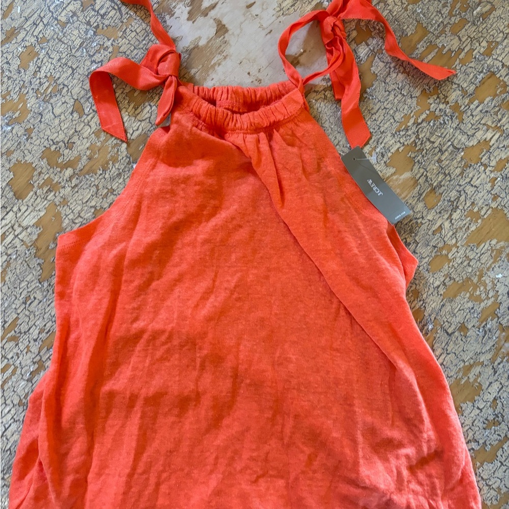 J.Crew Linen Tank Top Coral Red Tie Shoulder Sleeveless Summer Blouse NWT